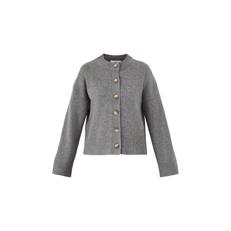 Cille Ls Knit O-Neck Cardigan Medium Grey Melange
