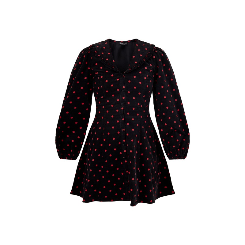 Cord Spot Mini Dress Black