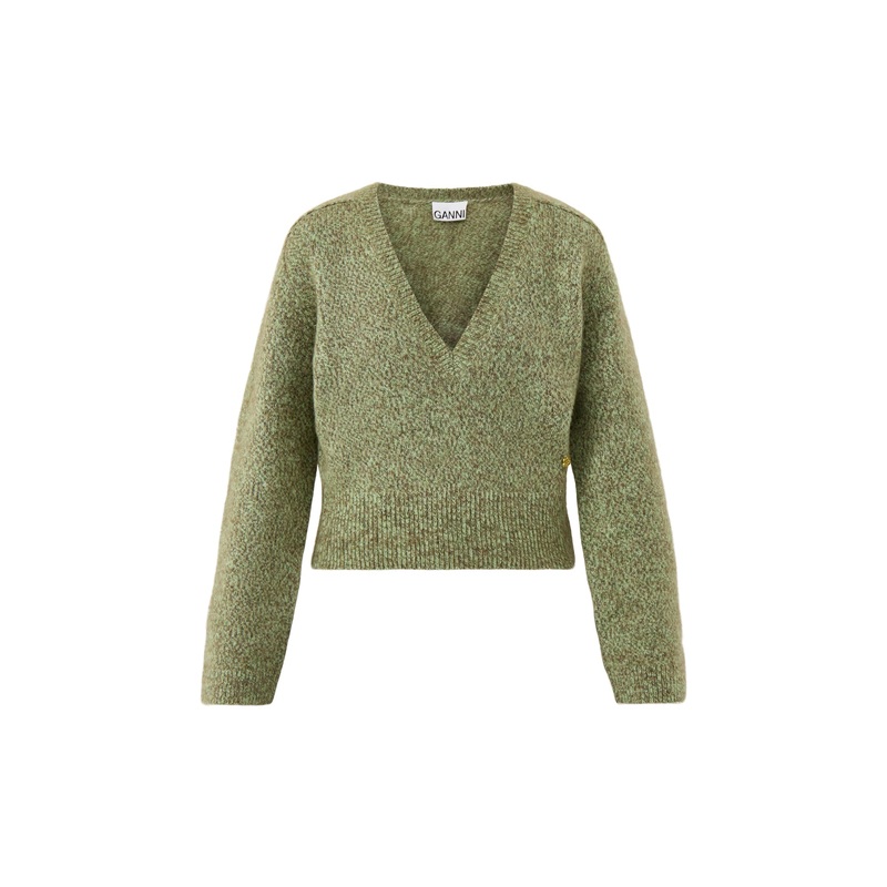 Brushed Mohair Mix Deep V-neck Jumper