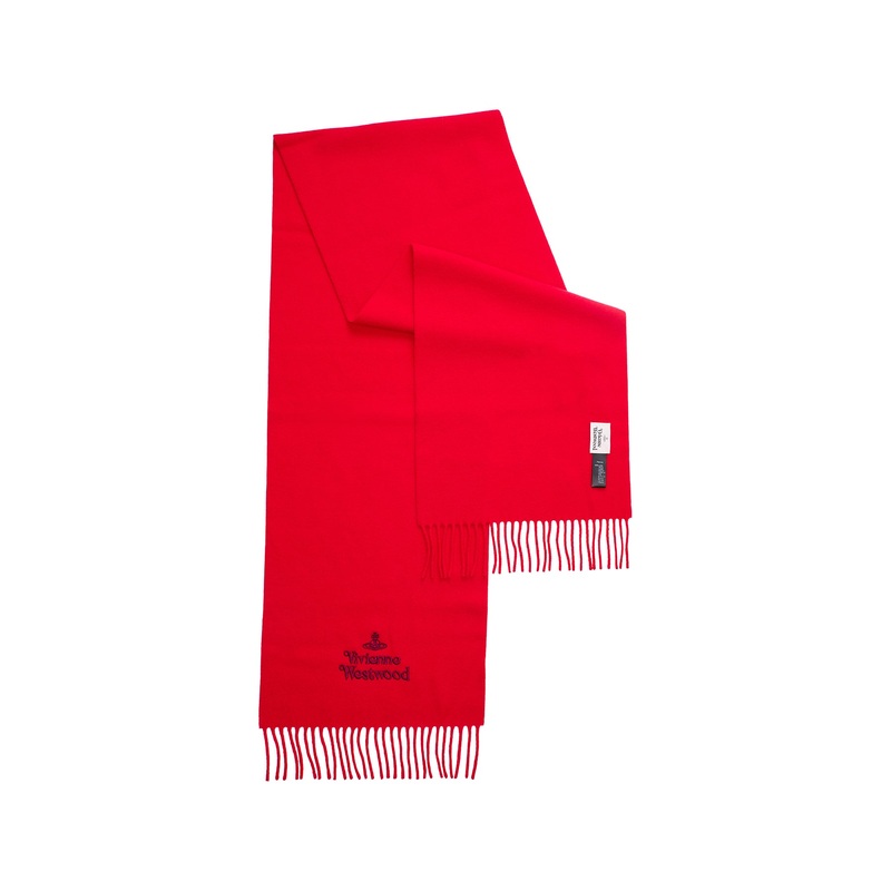 Embroidered Logo Scarf in Red Wool