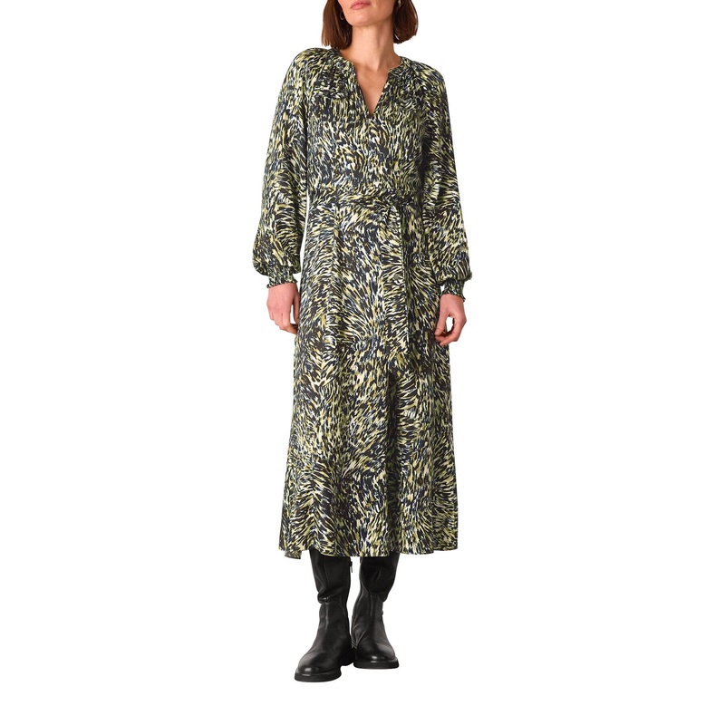 Khaki/Multi Leopard Swirl Midi Dress