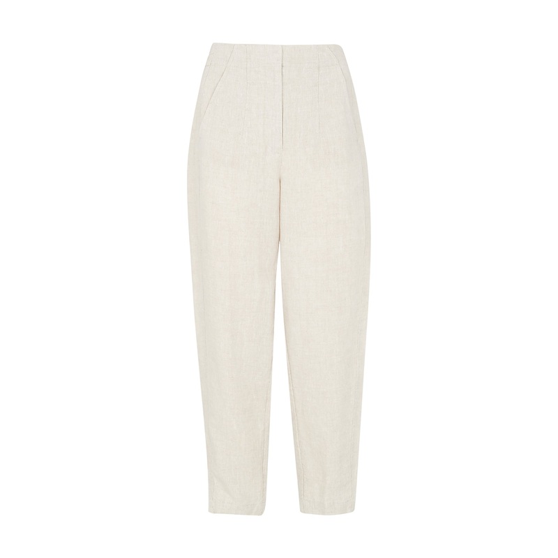 Oatmeal Linen Barrel Leg Trouser