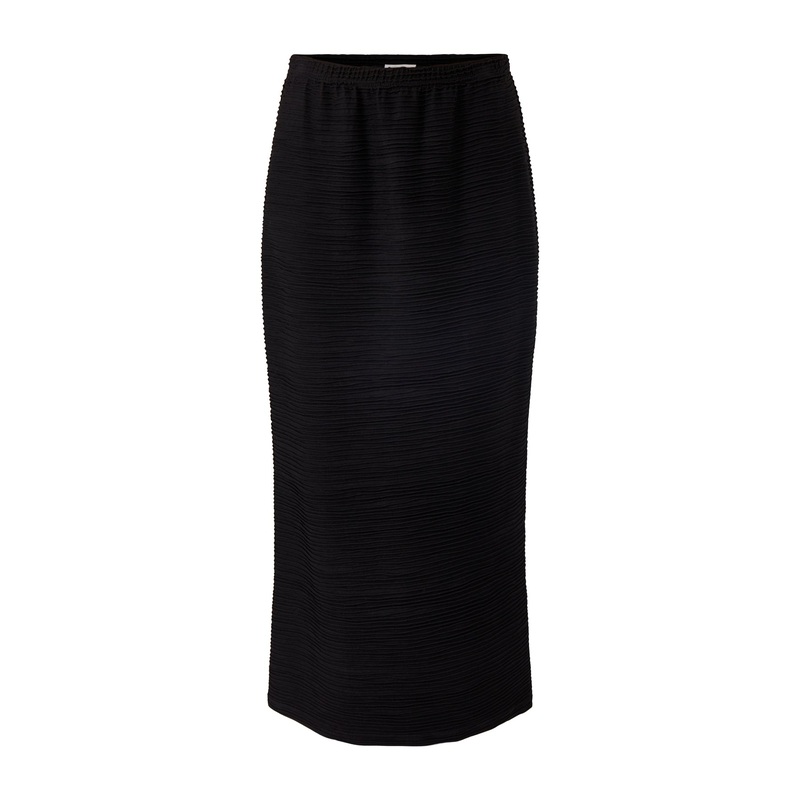 Textured Wave Viscose Jersey Skirt Black