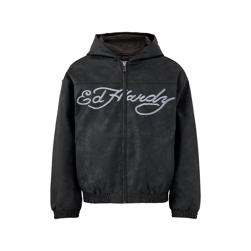 Mens Soaring Eagles Pu Hooded Vegan Leather Jacket