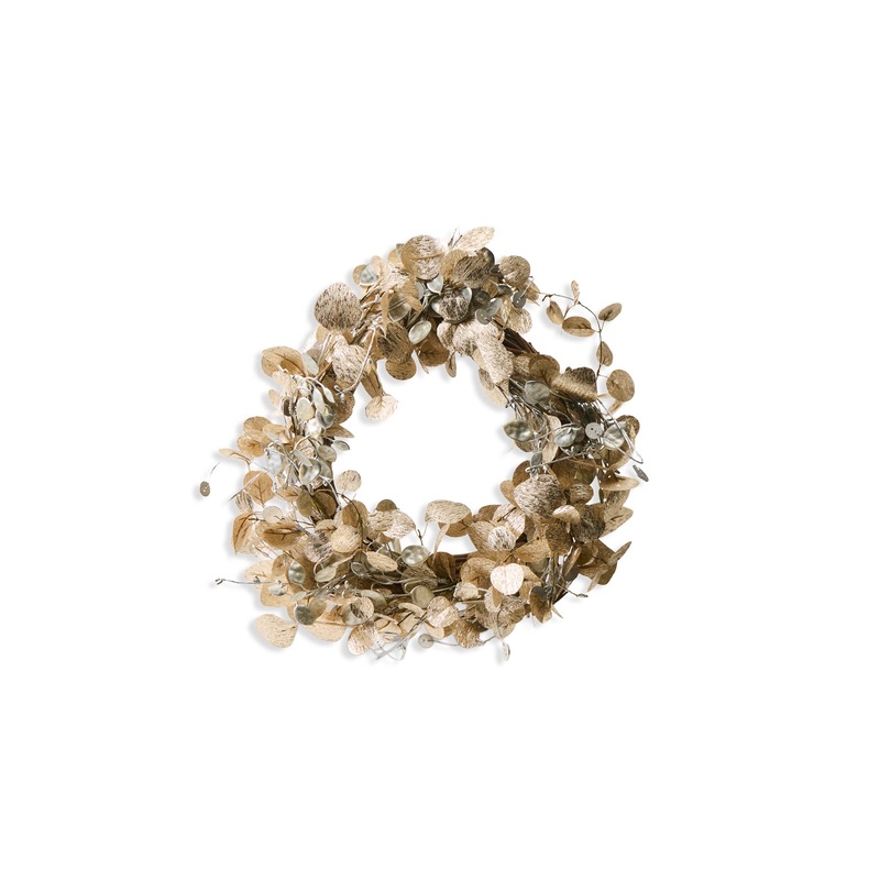 Metallic Gold Eucalyptus Wreath Christmas Decoration 56cm