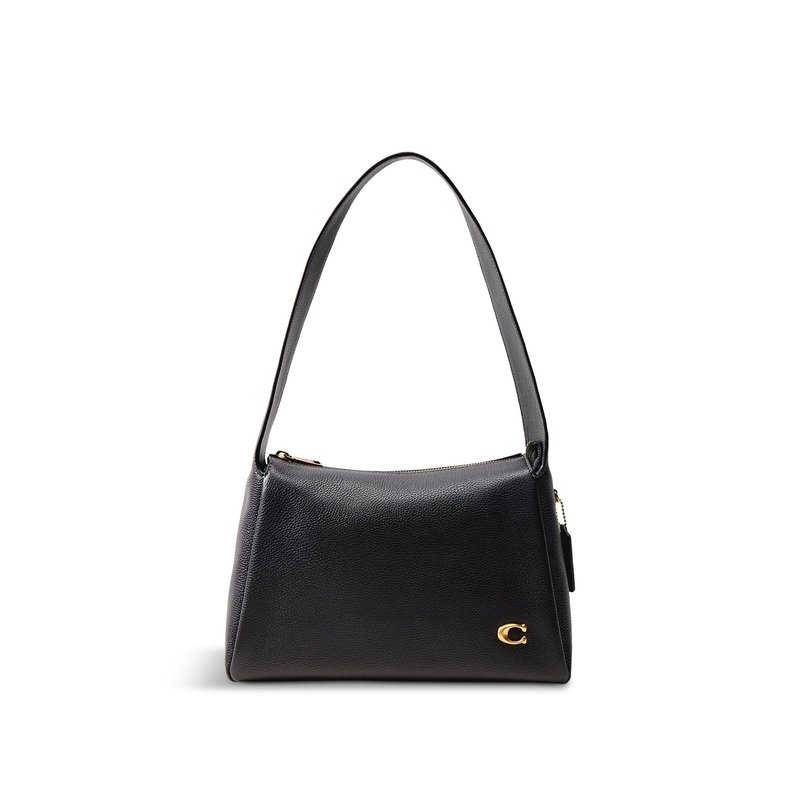 Polished Pebble Leather Lola Black Shoulder Bag