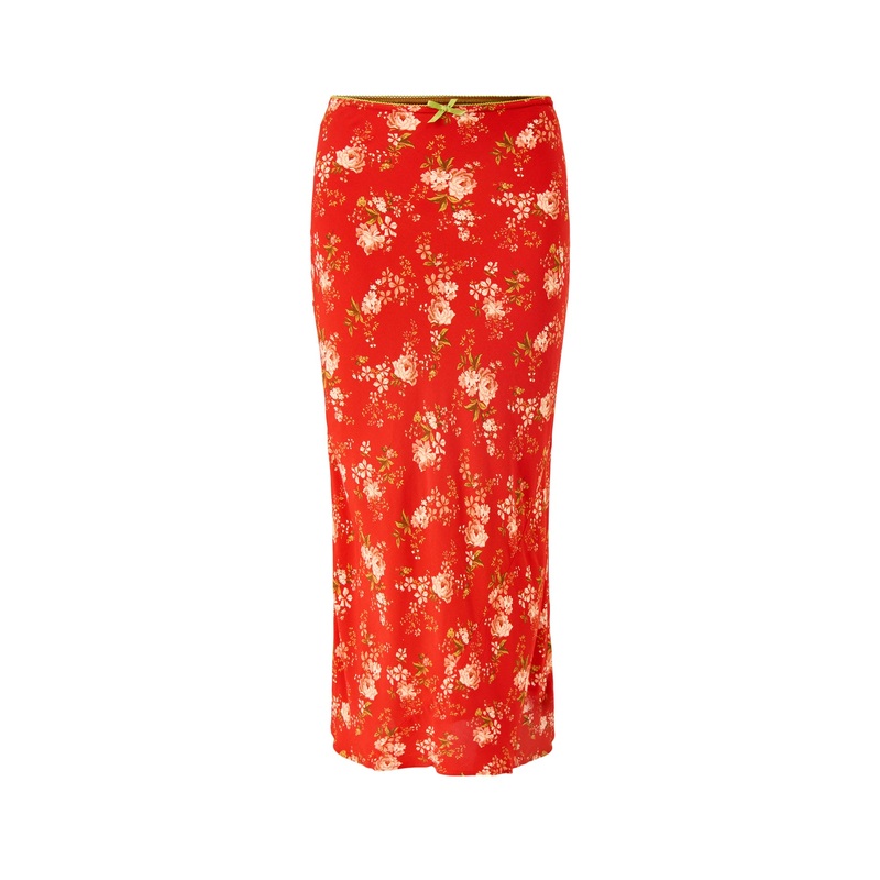 Red Floral Dorris Skirt Red
