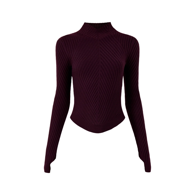 Ribbed Long Sleeve Polo Merlot