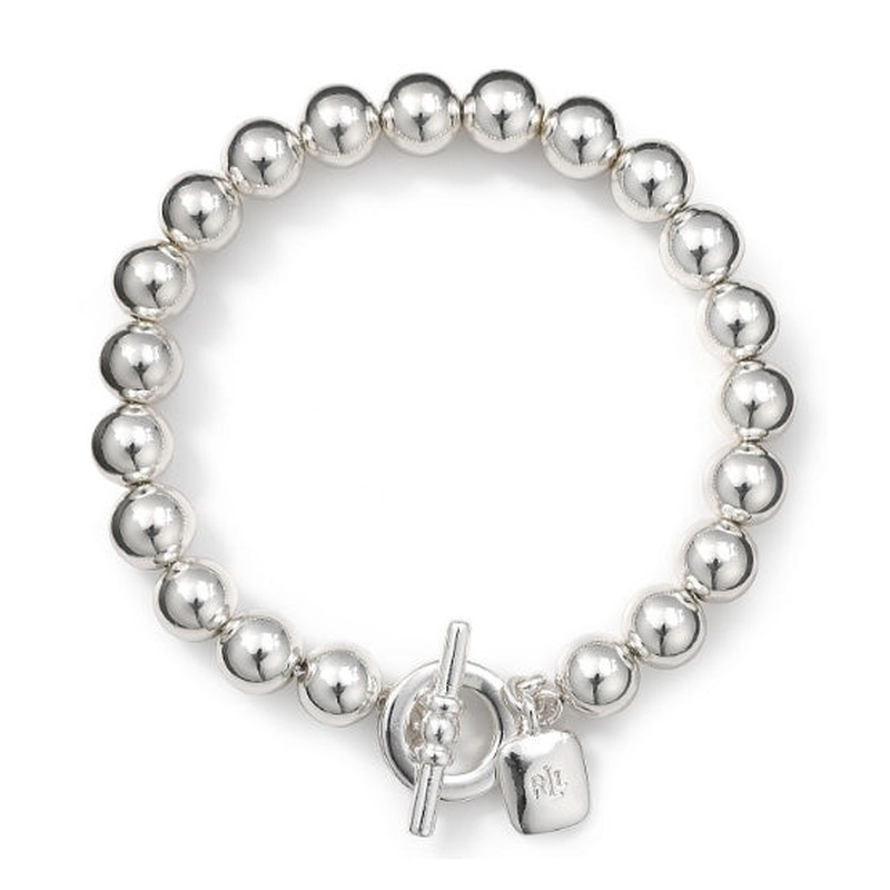 Silver Tone Beaded Bracelet with Toggle Clasp