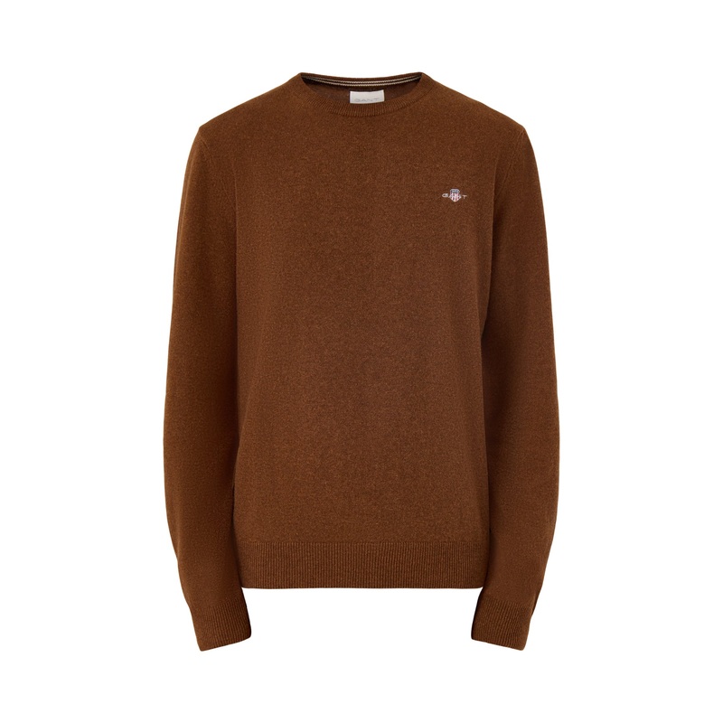 Superfine Lambswool Crewneck Mahogany Brown