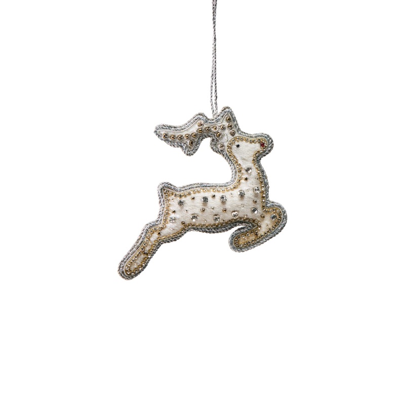 White Velvet Reindeer With Spotted Crystals Christmas Tree Hanging Decoration