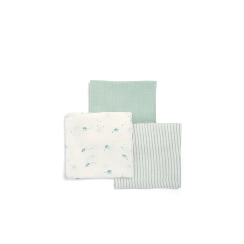 Muslin Squares 3 Pack Turtle Blue