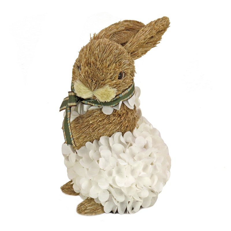 10 in. Easter Bunny Table Decoration Decorated with White Flower Blooms Basket