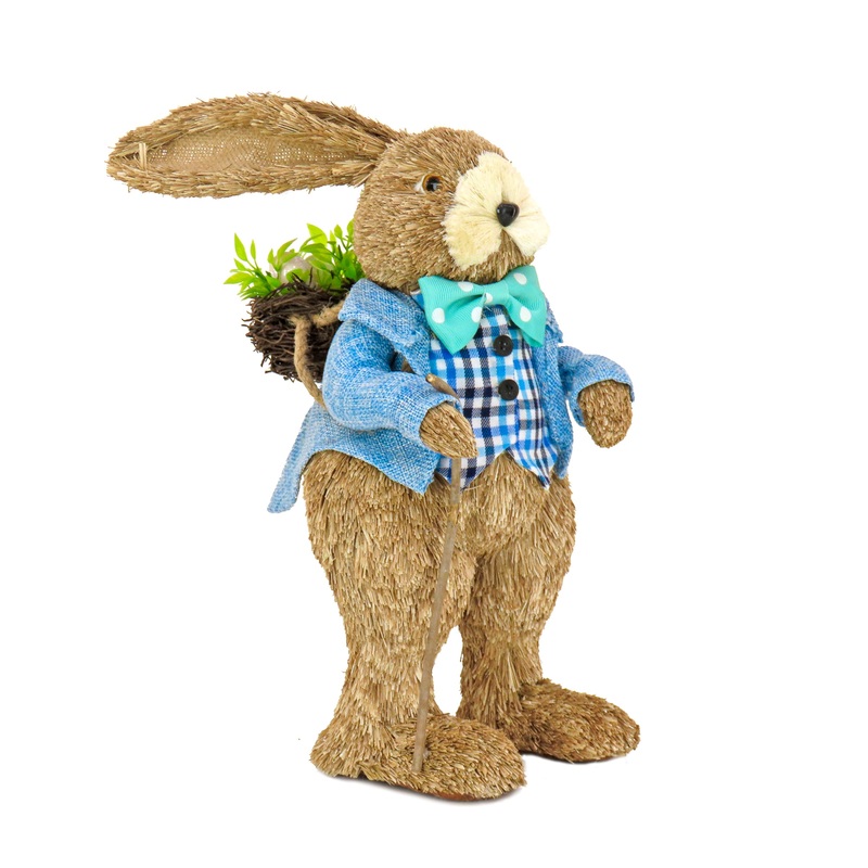 10 in. Male Bunny in Blue Coat Table Decoration