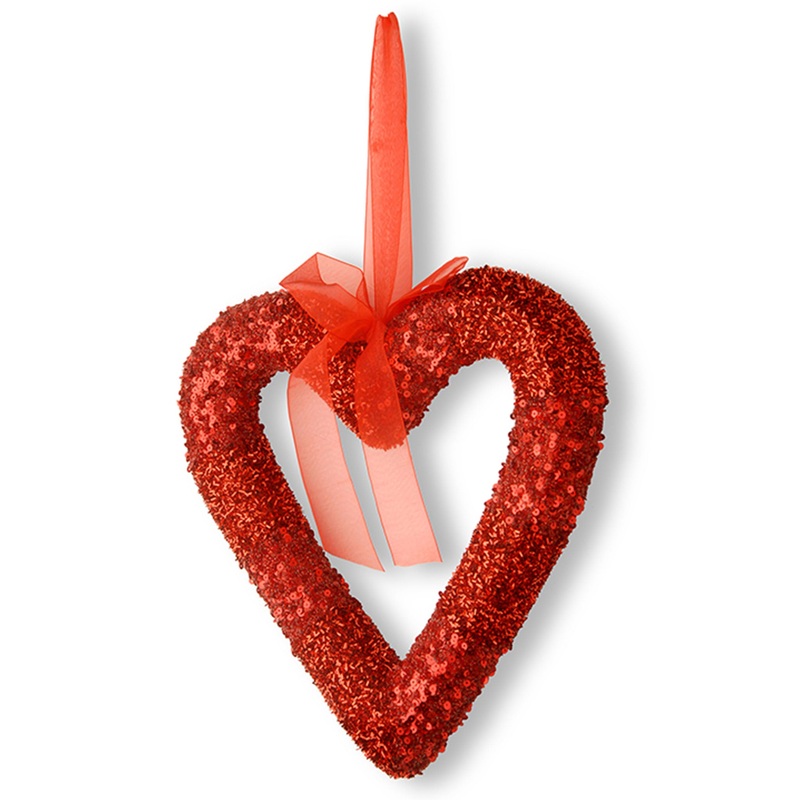 11 in. Red Bead Glittered Valentine Heart Hanging Decoration