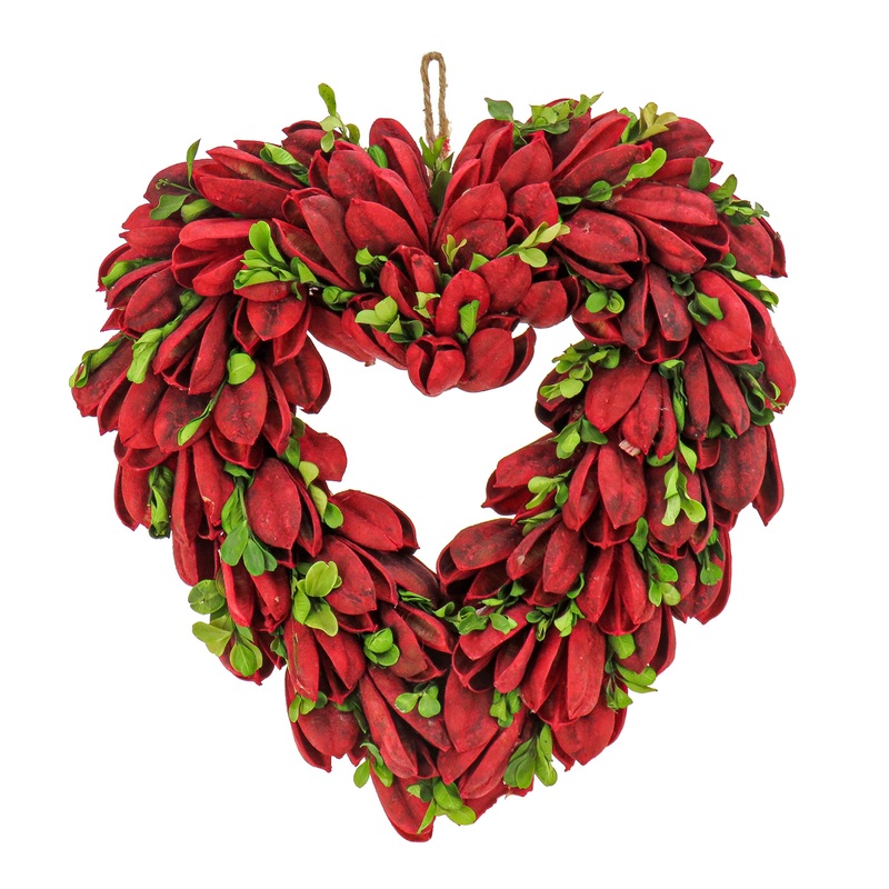 12 in. Red Petals and Leaves Floral Valentines Heart