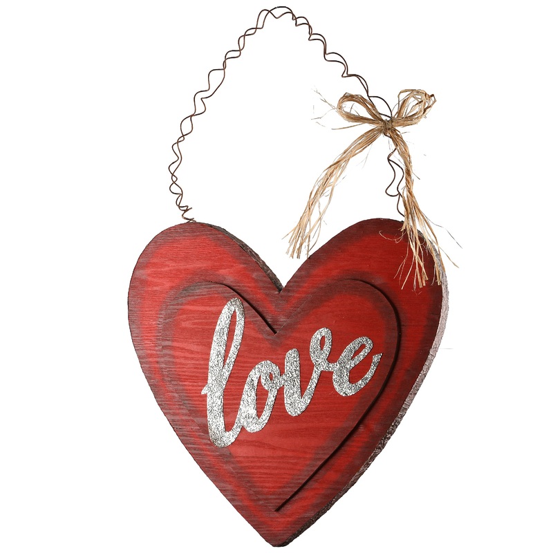 14 in. Valentine's Wooden Heart Hanging Decoration