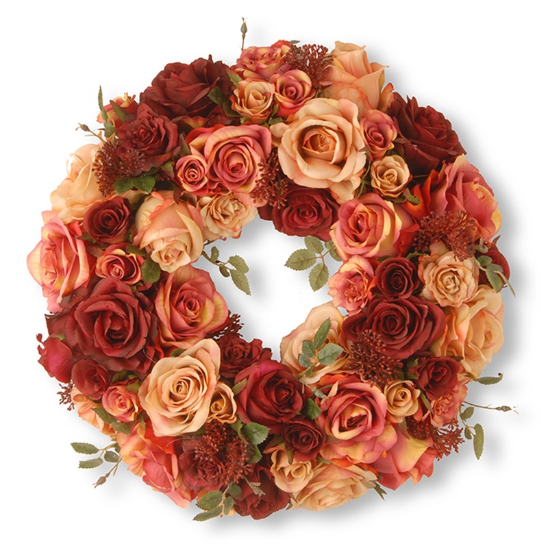 15 in. Decorated Wreath with Mixed Roses