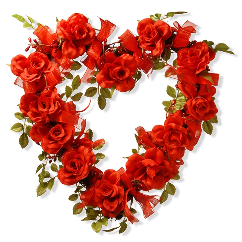 16 in. Valentine's Floral Heart Rose Wreath