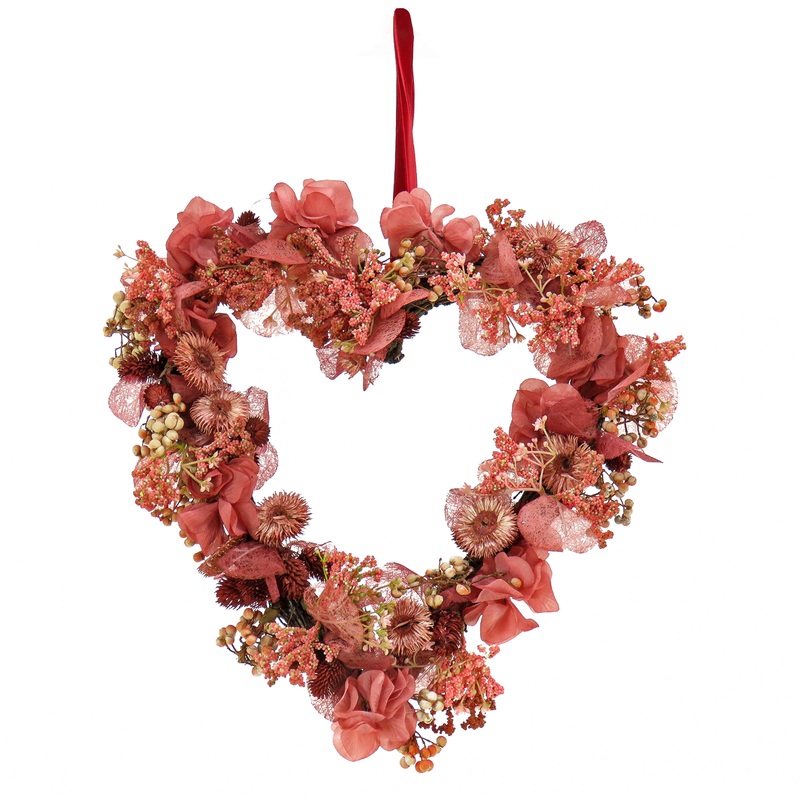 16 in. Valentine's Flower Blooms Floral Heart Wreath