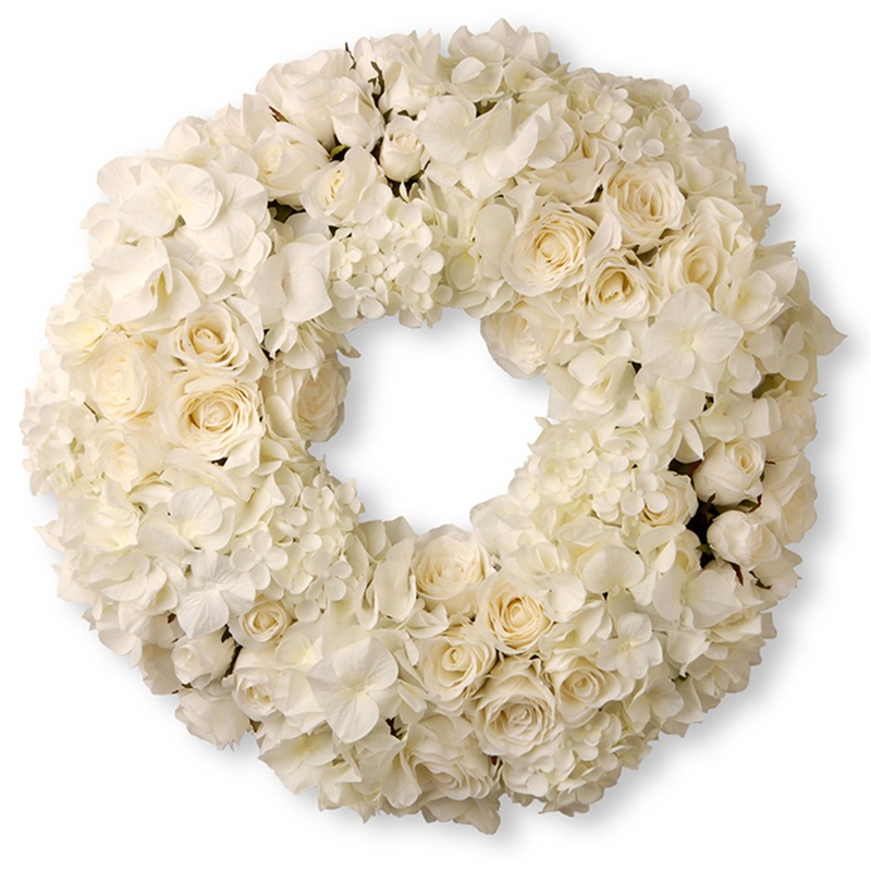 18 in. Valentine's White Roses and Hydrangea Blooms Floral Wreath