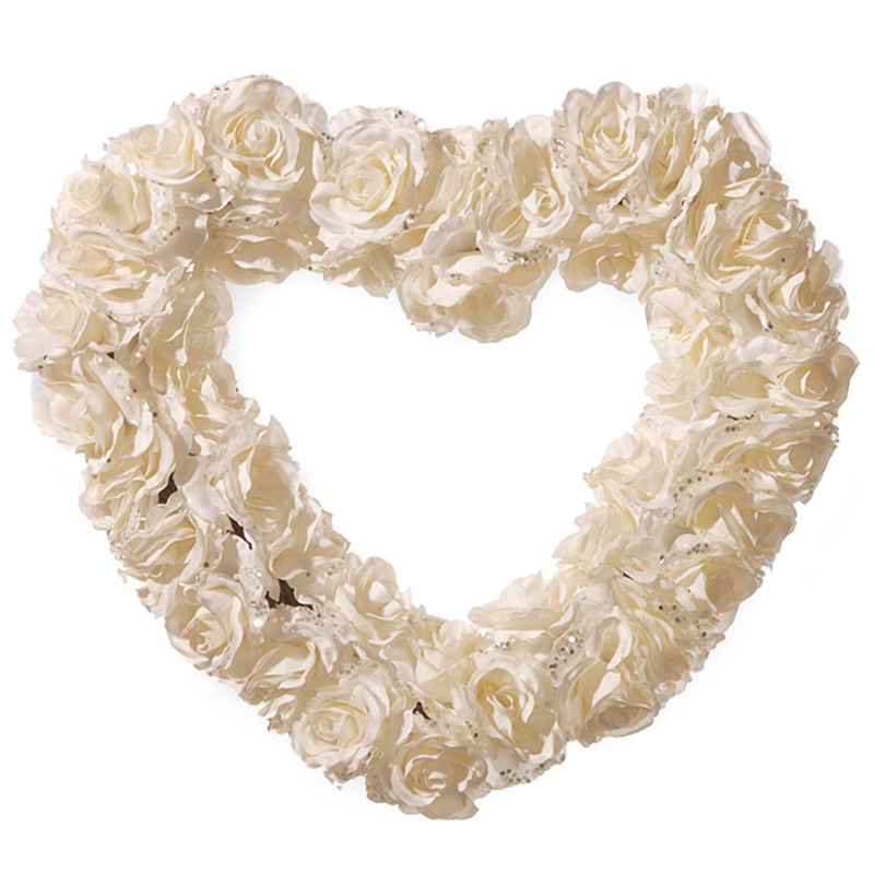 20 in. Valentine's Floral Heart White Roses Wreath