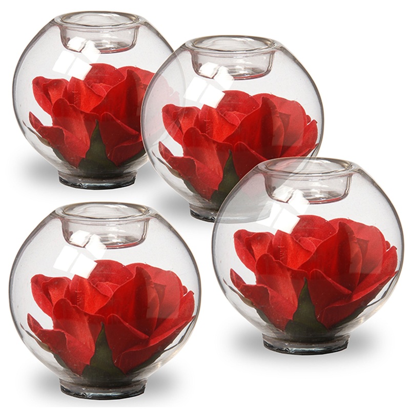 4 in. Decorated Glass with Rose 4-Pack