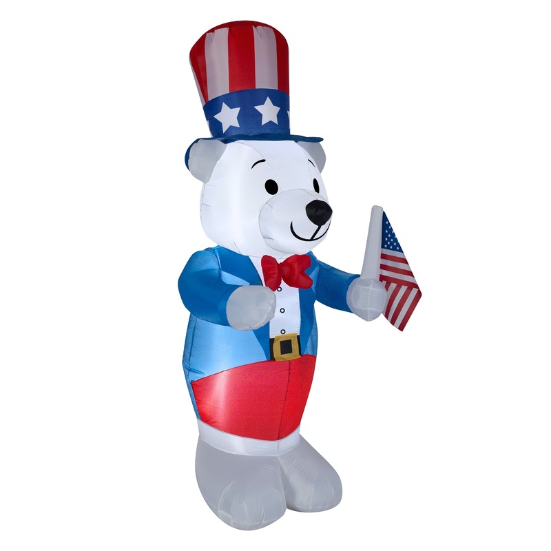 48 in. Patriotic Inflatable Decoration, Blue White Bear wearing Red White and Blue Suit and Hat