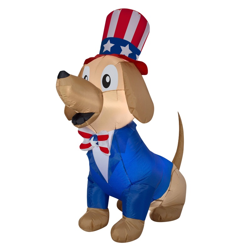 60 in. Patriotic Inflatable Decoration, Blue Brown Dog wearing Red White and Blue Suit and Hat