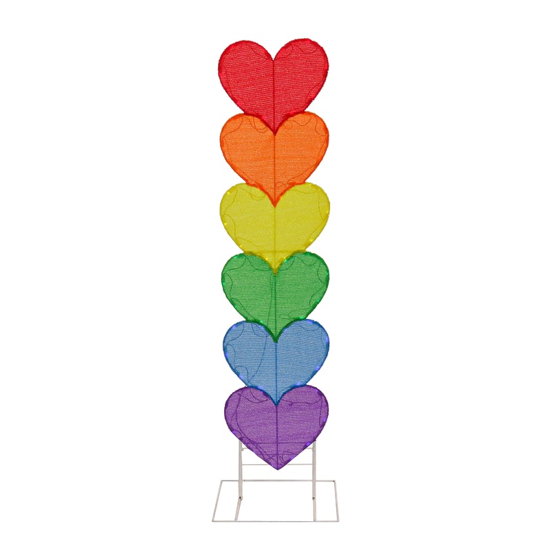 63 in. Valentine's Stacked Rainbow Hearts Decoration with LED Lights