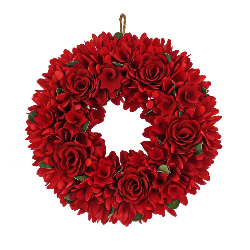 Artificial Valentine's Wreath, Decorated with Red Roses, Valentine's Day Collection, 14 Inches