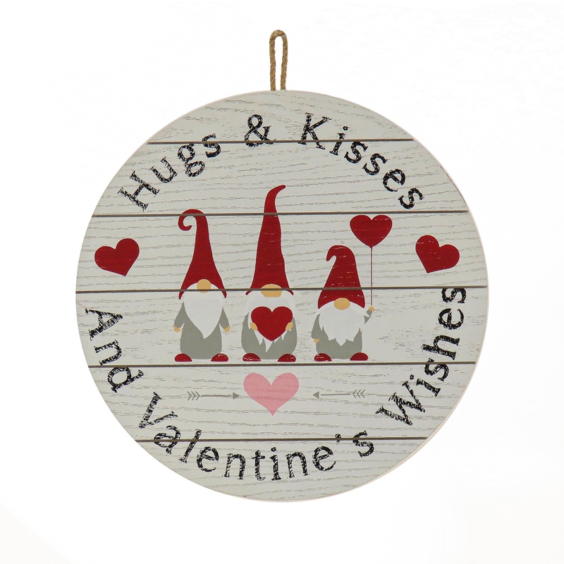 Valentine's Gnomes Hanging Wall Decoration, White, Valentine's Day Collection, 12 Inches