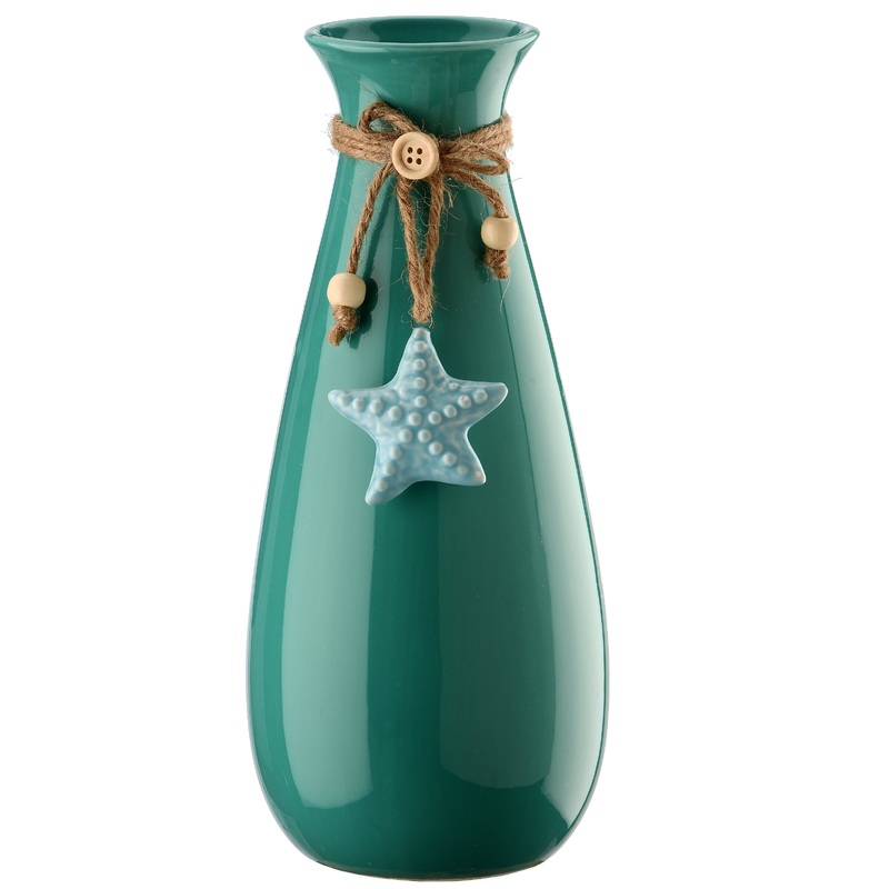 10 in. Spring Aqua Green Porcelain Vase with Star Fish