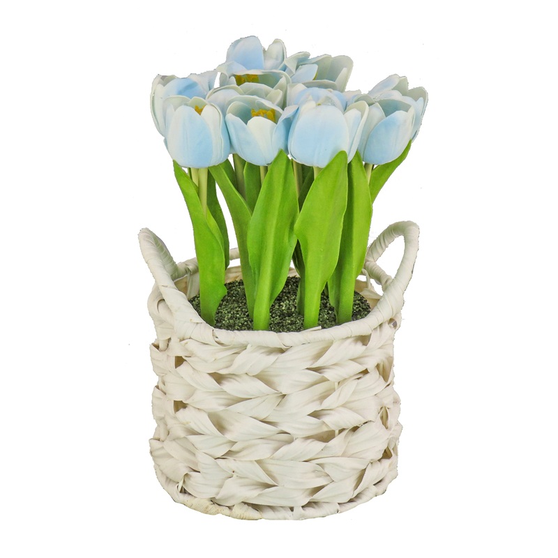 10 in. Spring Blue Tulip Bouquet in Metal Pot