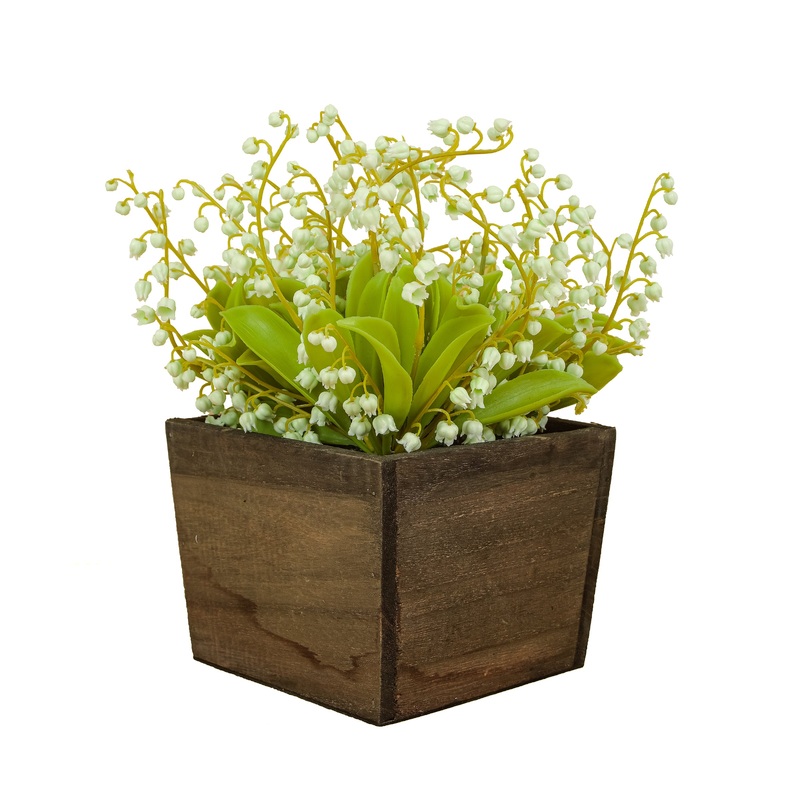 10 in. Spring Green Lily-of-the-Valley Flowers in Wood Box