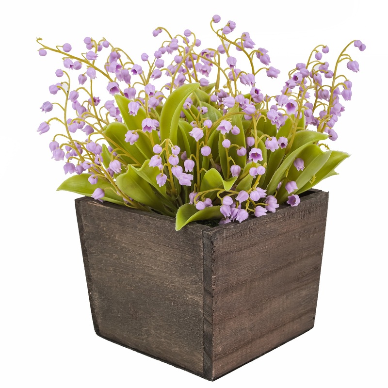 10 in. Spring Mauve Lily-of-the-Valley Flowers in Wood Box