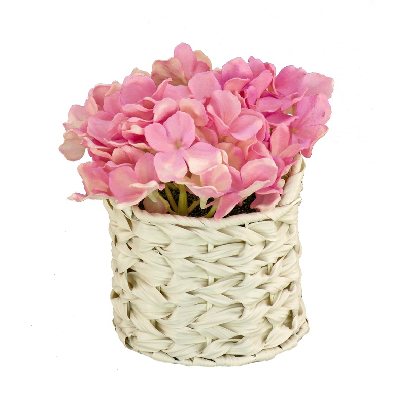 10 in. Spring Mixed Mauve Hydrangea Bouquet in White Basket