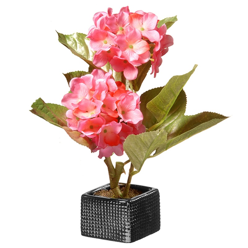10 in. Spring Potted Pink Hydrangeas Flower Pot with Leafy Greens