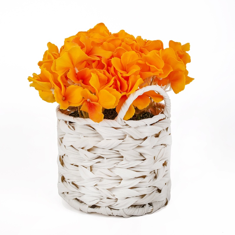 10 in. Spring Yellow Hydrangea Bouquet in White Basket