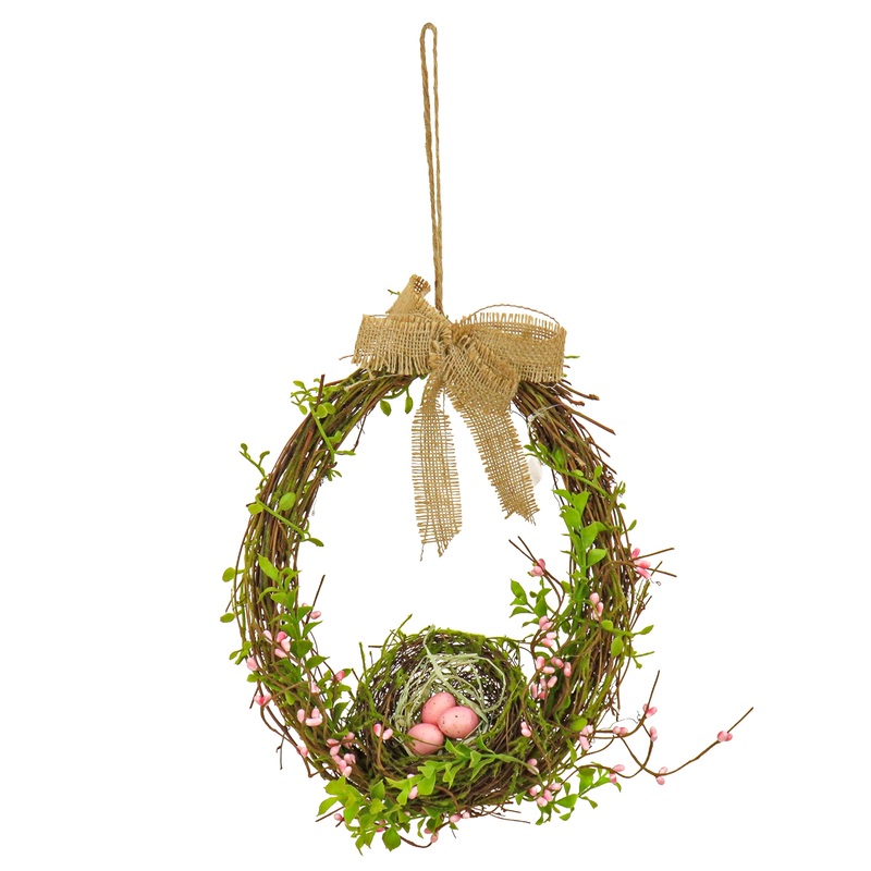 11 in. Easter Bird's Nest Hanging Wall Decoration Decorated with Leafy Greens and Pastel Eggs