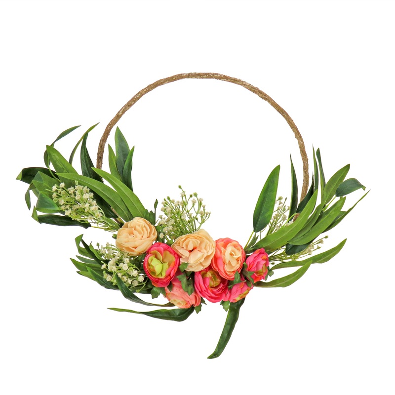 16 in. Spring Hoop Wreath with Eucalyptus and Buttercups