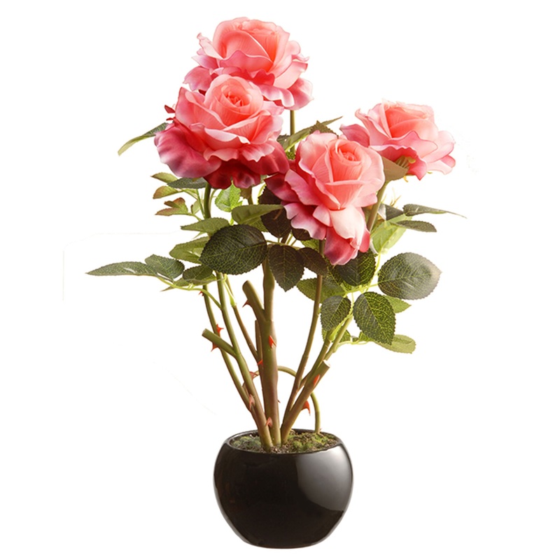 17 in. Spring Pink Roses Flower Pot