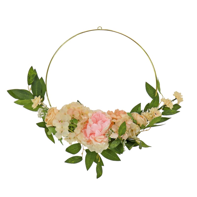 18 in. Spring Hoop Wreath with Peony, Rose and Pom Pom