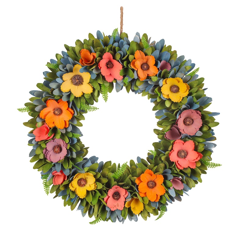 18 in. Spring Multicolor Floral Wreath with Fern