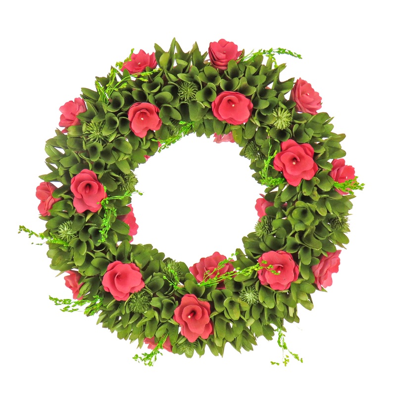 18 in. Spring Wreath with Green Assorted Flower Blooms, Seed Pods, Flowing Green Stems
