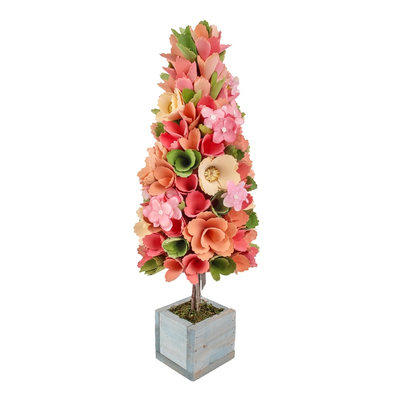 19 in. Pastel Colors Spring Floral Cone Tree