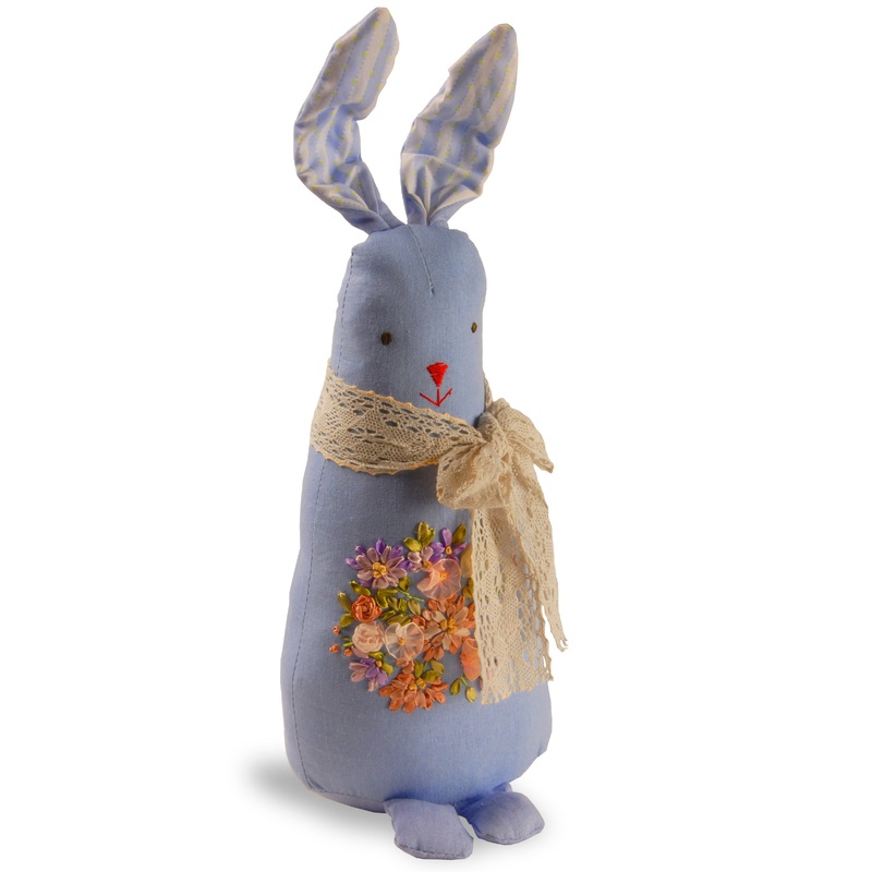 20 in. Easter Garden Accents Fabric Blue Rabbit
