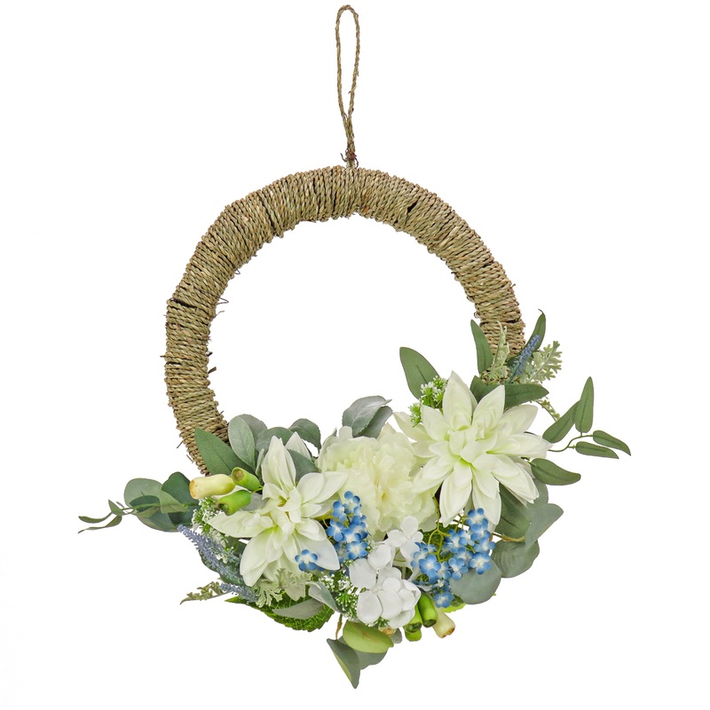 20 in. Spring Hoop Wreath with Dahlia, Peony, and Hydrangea Blooms