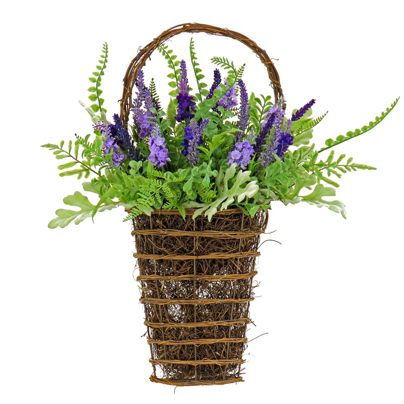 20 in. Spring Wall Hanging Basket with Astilbe Flowers, Ferns, Leafy Greens