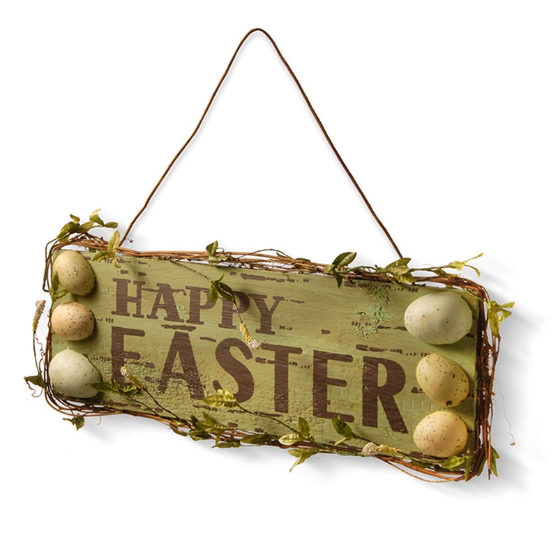 21 in. 'HAPPY EASTER' Hanging Wall Sign Decorated with Pastel Eggs